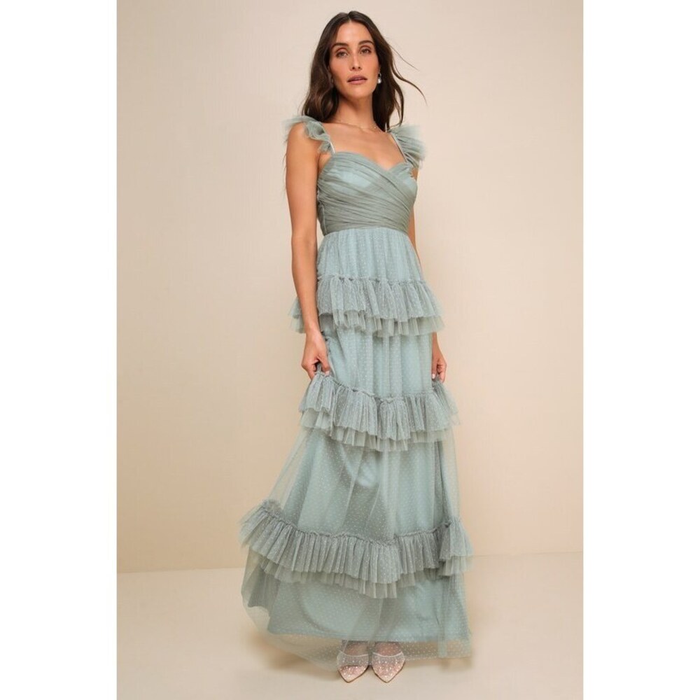 Lulu's Sage Ruffled Maxi Dress